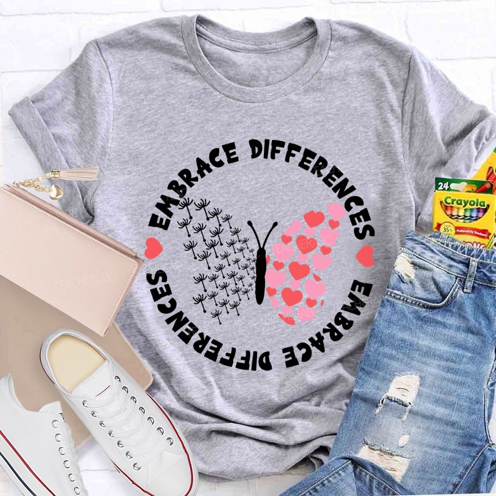Embrace Differences Dandelion Butterfly Teacher T-Shirt