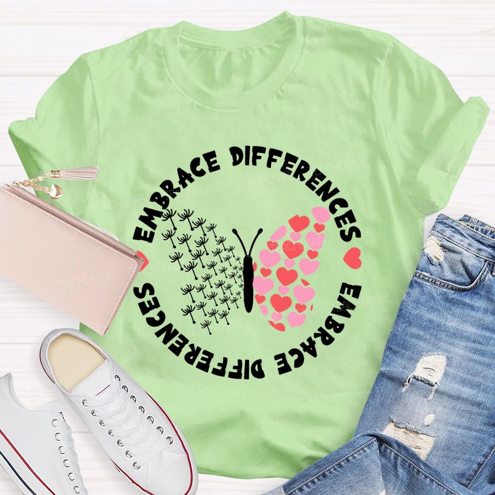 Embrace Differences Dandelion Butterfly Teacher T-Shirt