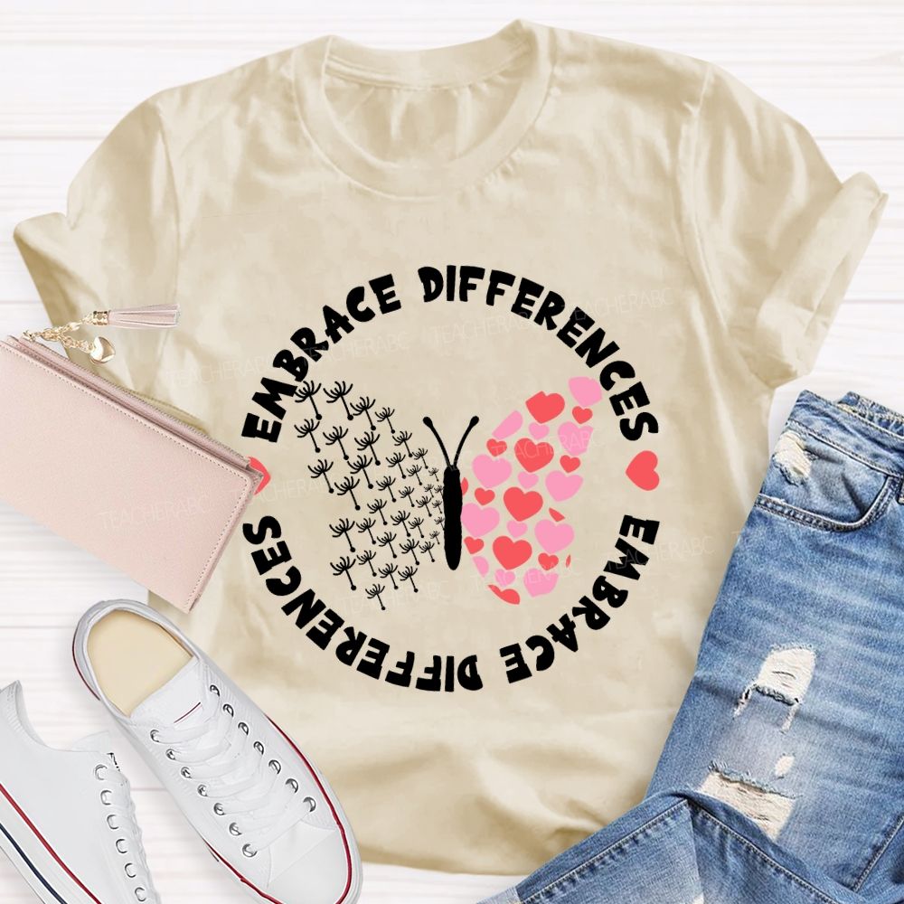 Embrace Differences Dandelion Butterfly Teacher T-Shirt