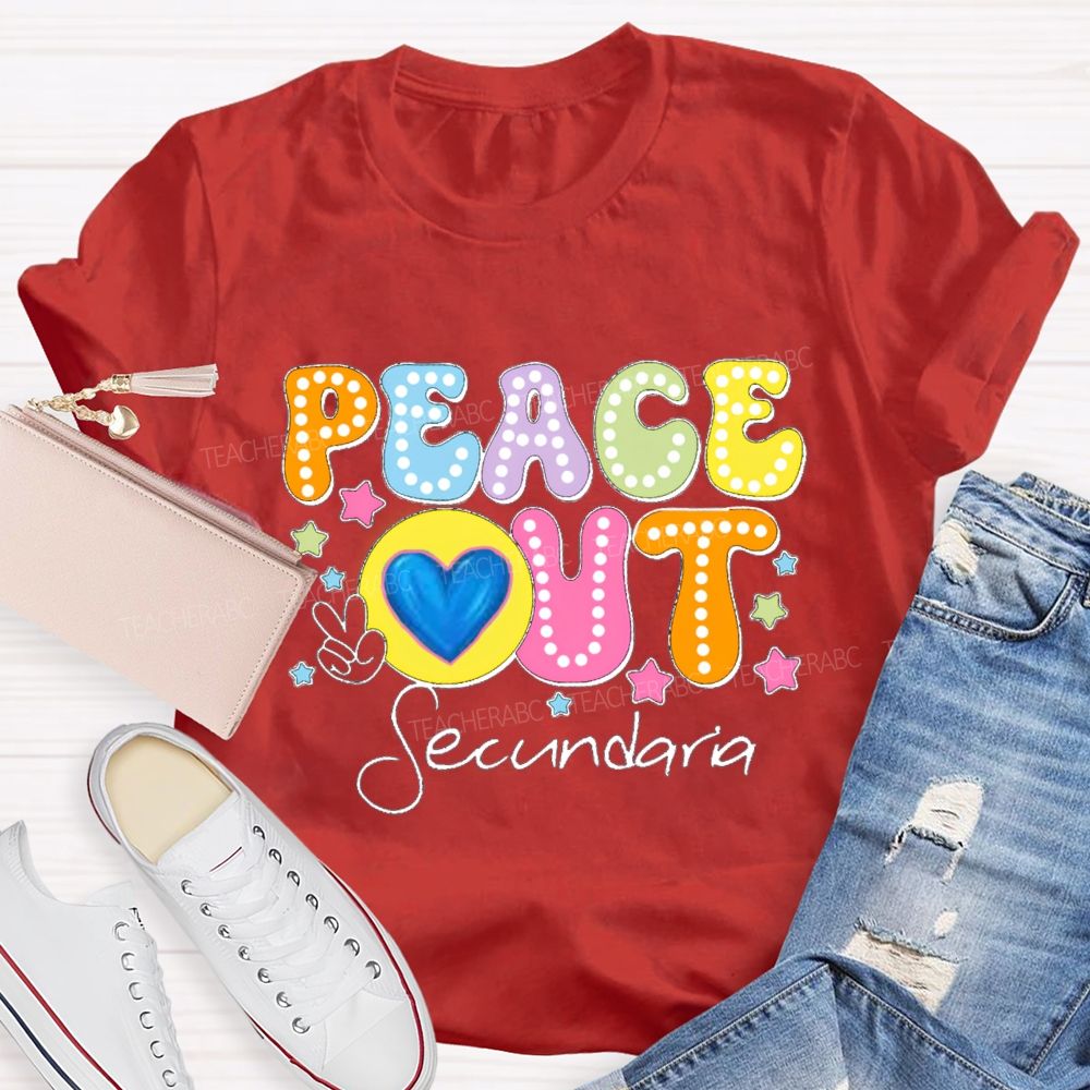 Personalized Teacher Name Peace Out Last Day Of School Teacher T-Shirt