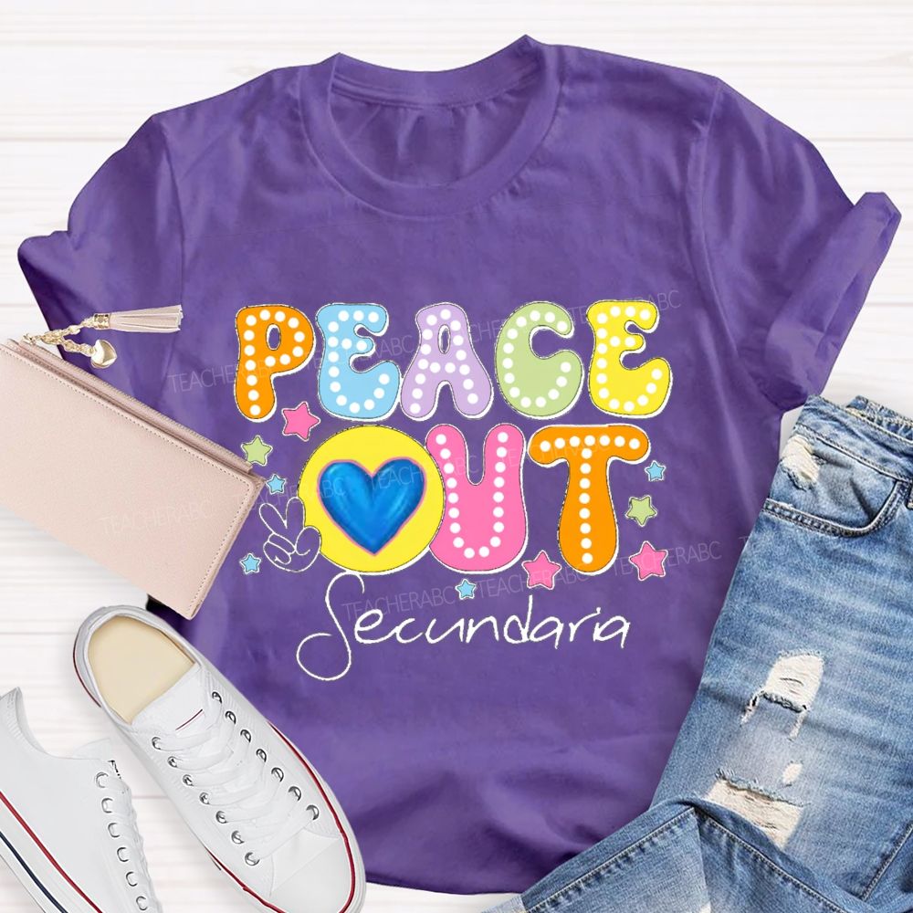 Personalized Teacher Name Peace Out Last Day Of School Teacher T-Shirt