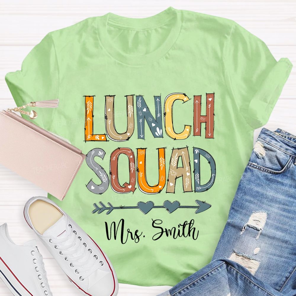 Personalized Name Lunch Lady Heart-Shaped Font T-shirt