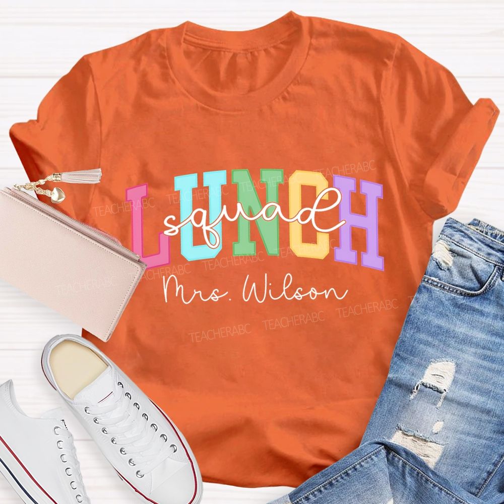 Personalized Name Lunch Lady Squad Colored Fonts T-shirt