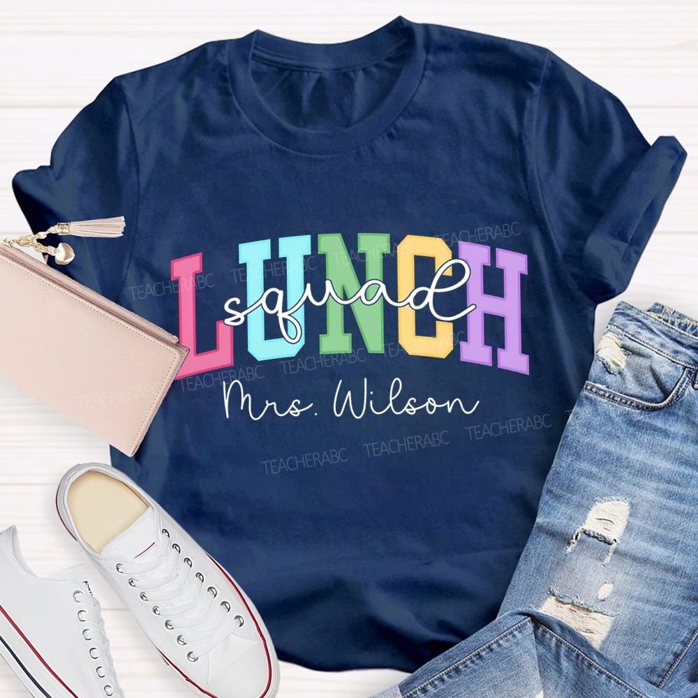 Personalized Name Lunch Lady Squad Colored Fonts T-shirt