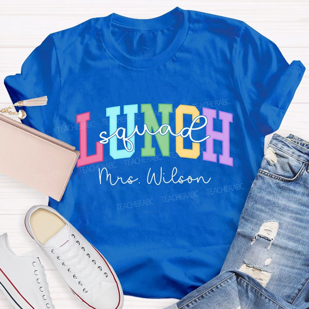 Personalized Name Lunch Lady Squad Colored Fonts T-shirt
