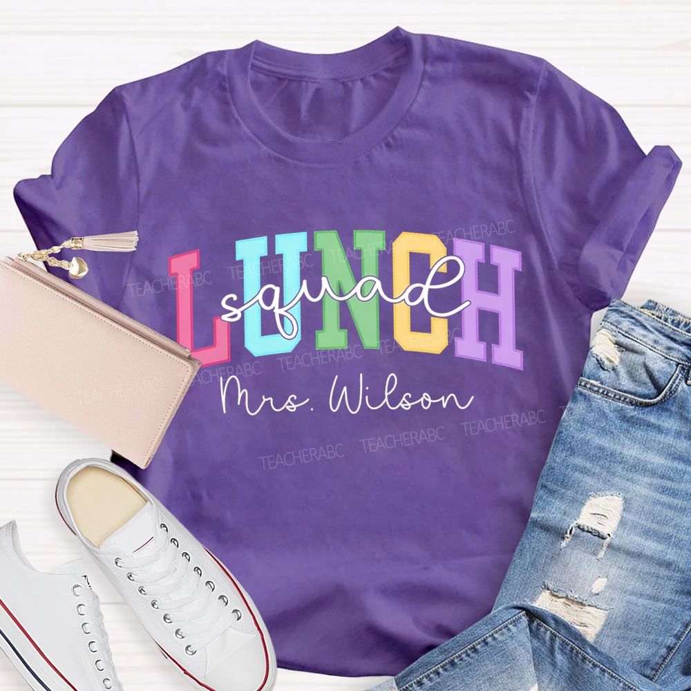 Personalized Name Lunch Lady Squad Colored Fonts T-shirt