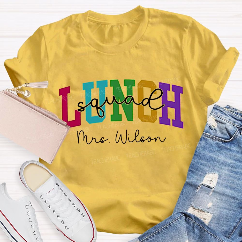 Personalized Name Lunch Lady Squad Colored Fonts T-shirt