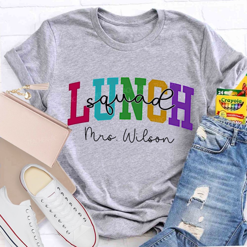 Personalized Name Lunch Lady Squad Colored Fonts T-shirt