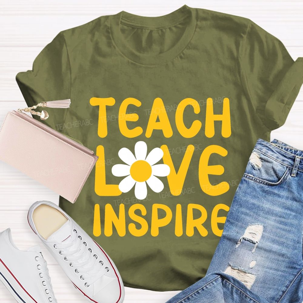 Teach Love Inspire And Sunflower Teacher T-shirt