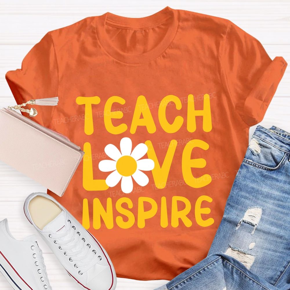 Teach Love Inspire And Sunflower Teacher T-shirt