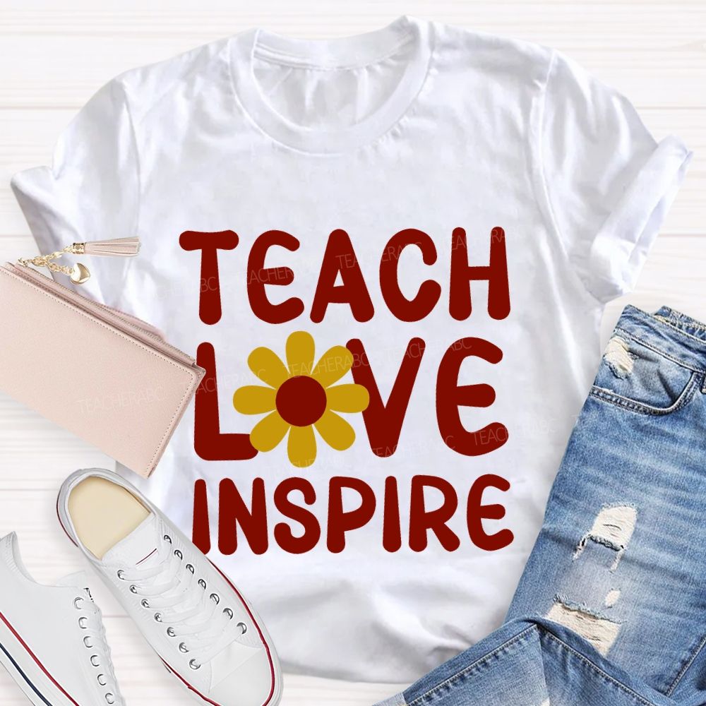 Teach Love Inspire And Sunflower Teacher T-shirt