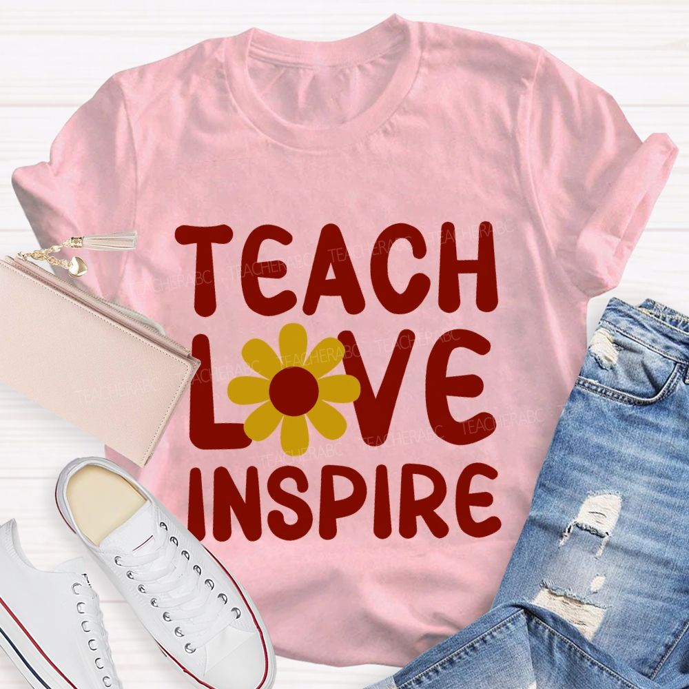 Teach Love Inspire And Sunflower Teacher T-shirt