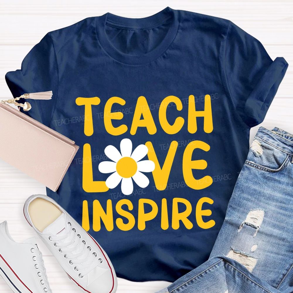 Teach Love Inspire And Sunflower Teacher T-shirt