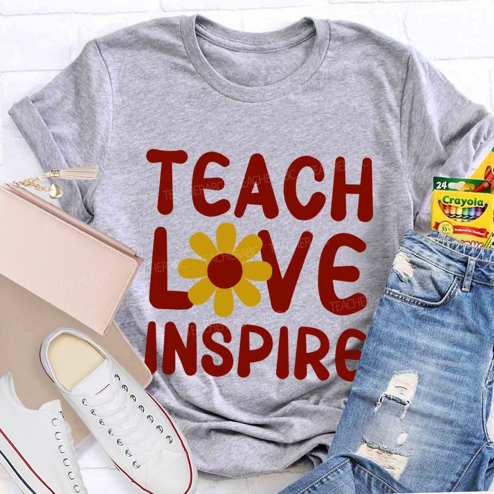 Teach Love Inspire And Sunflower Teacher T-shirt