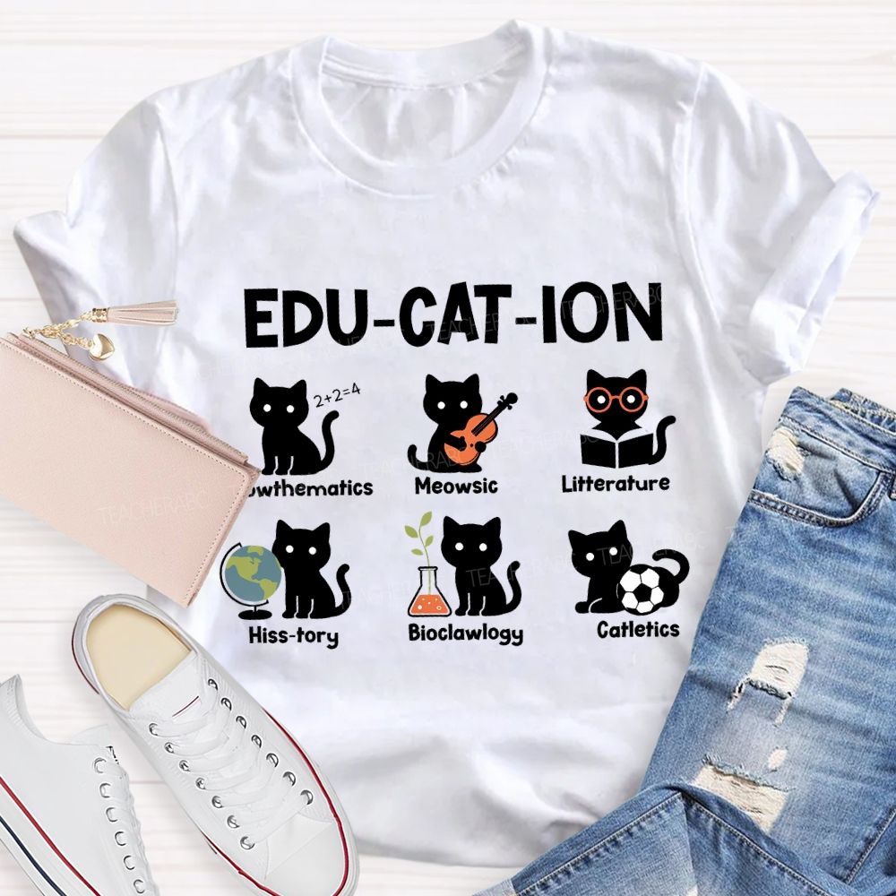 Education Mathematics Meowsic Literature History Teacher T-shirt
