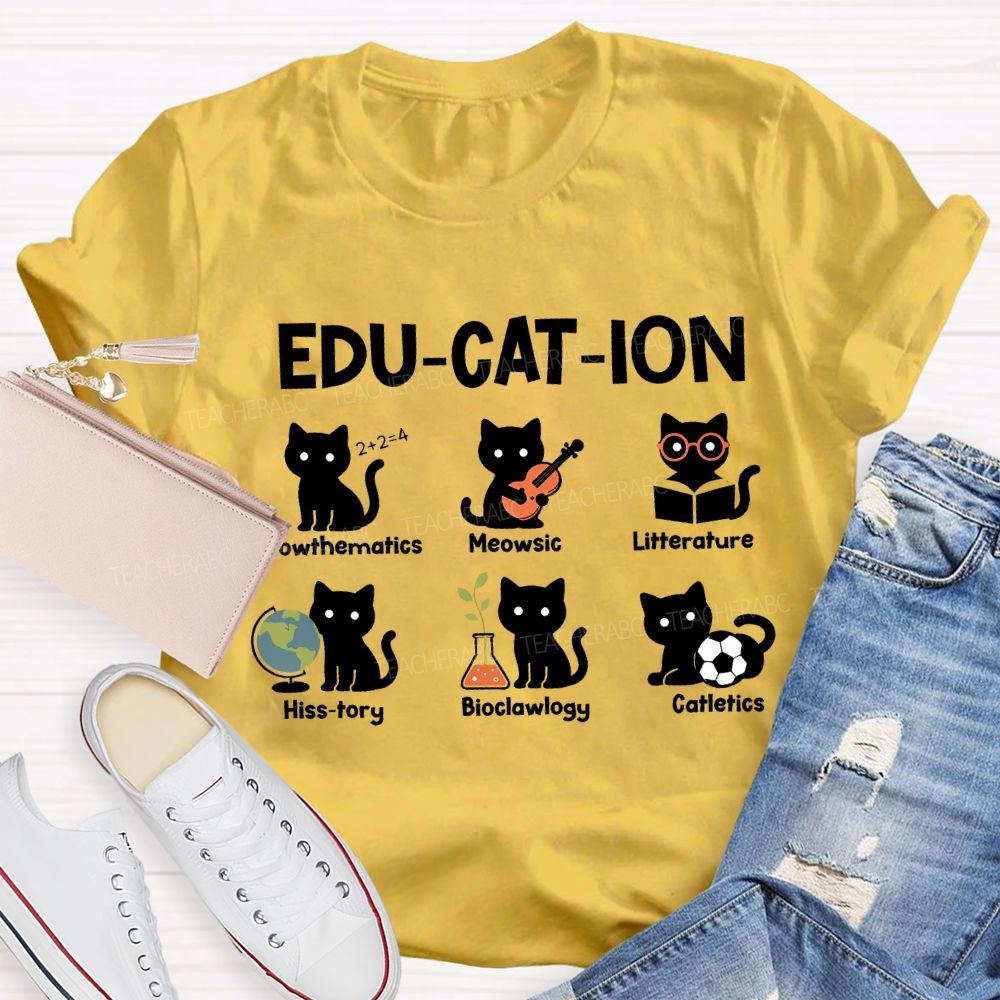 Education Mathematics Meowsic Literature History Teacher T-shirt