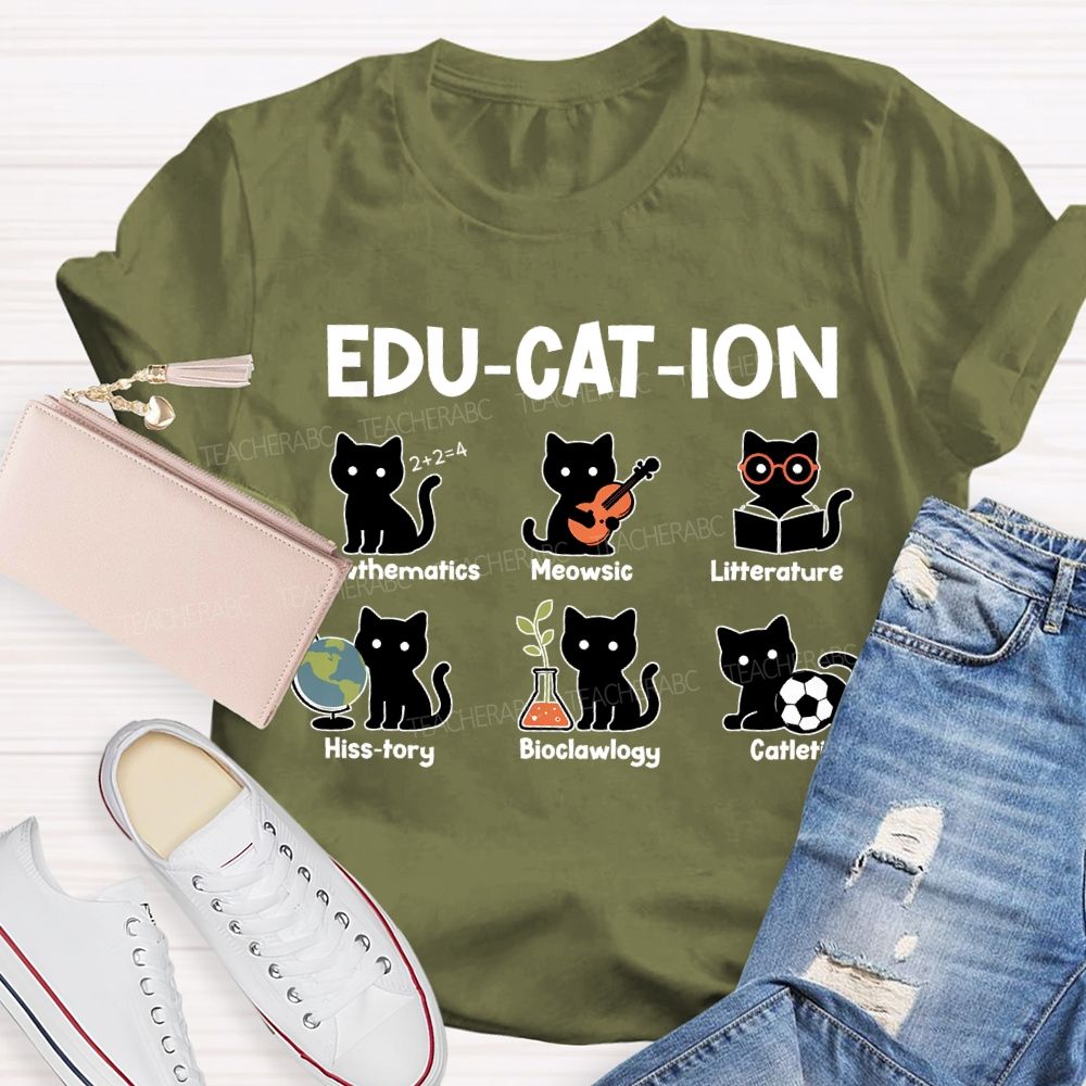 Education Mathematics Meowsic Literature History Teacher T-shirt
