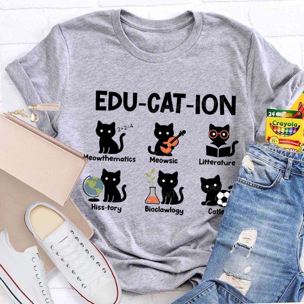 Education Mathematics Meowsic Literature History Teacher T-shirt