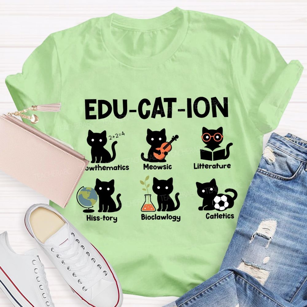 Education Mathematics Meowsic Literature History Teacher T-shirt