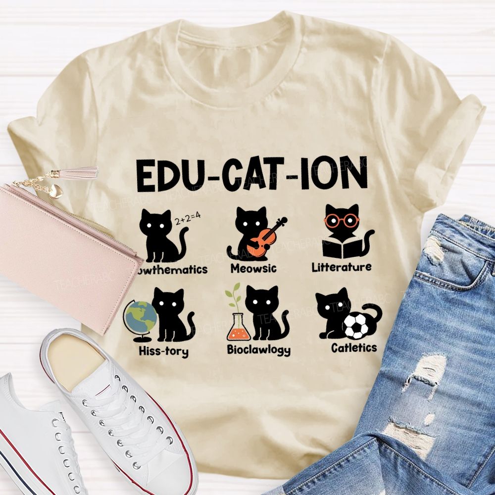 Education Mathematics Meowsic Literature History Teacher T-shirt