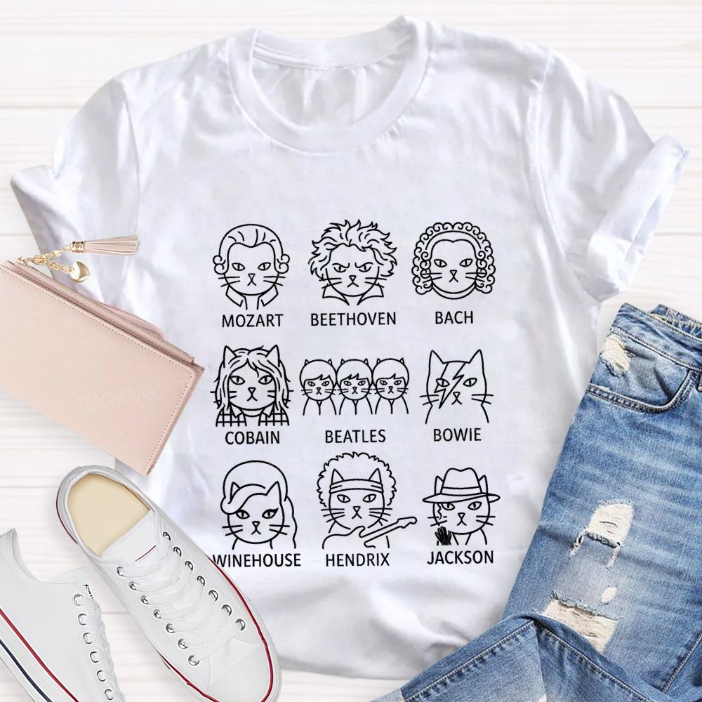 Mozart Beethoven Bach Cobain Beatles Bowie Jackson Teacher T-shirt