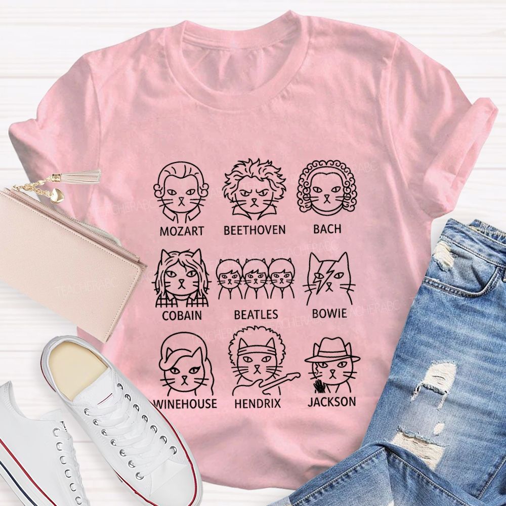 Mozart Beethoven Bach Cobain Beatles Bowie Jackson Teacher T-shirt