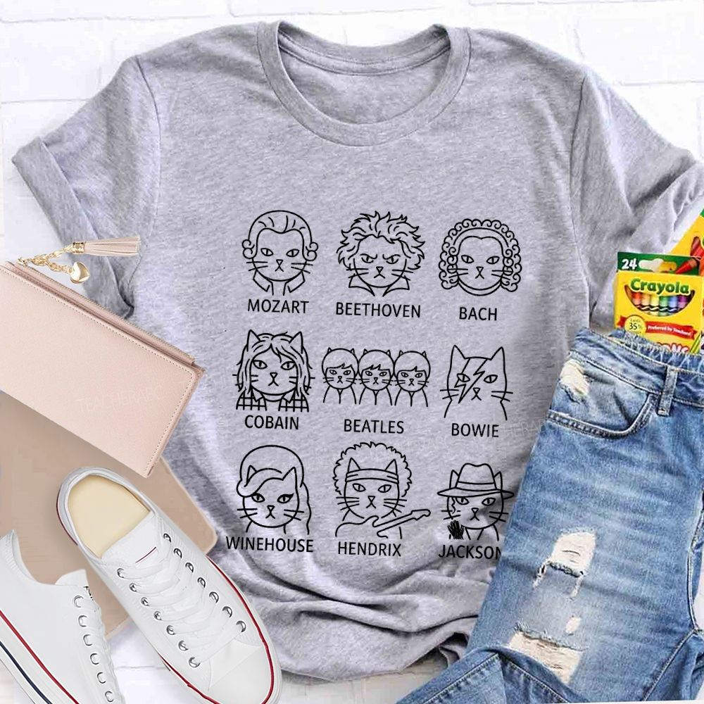 Mozart Beethoven Bach Cobain Beatles Bowie Jackson Teacher T-shirt