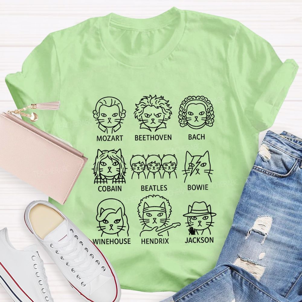Mozart Beethoven Bach Cobain Beatles Bowie Jackson Teacher T-shirt