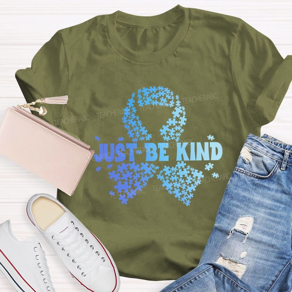 Just Be Kind Blue Ribbon Teacher T-shirt