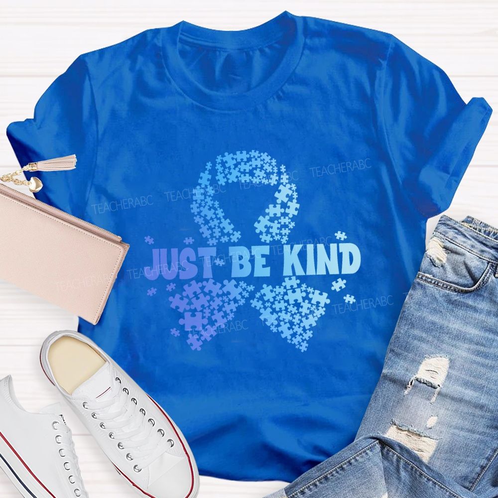 Just Be Kind Blue Ribbon Teacher T-shirt