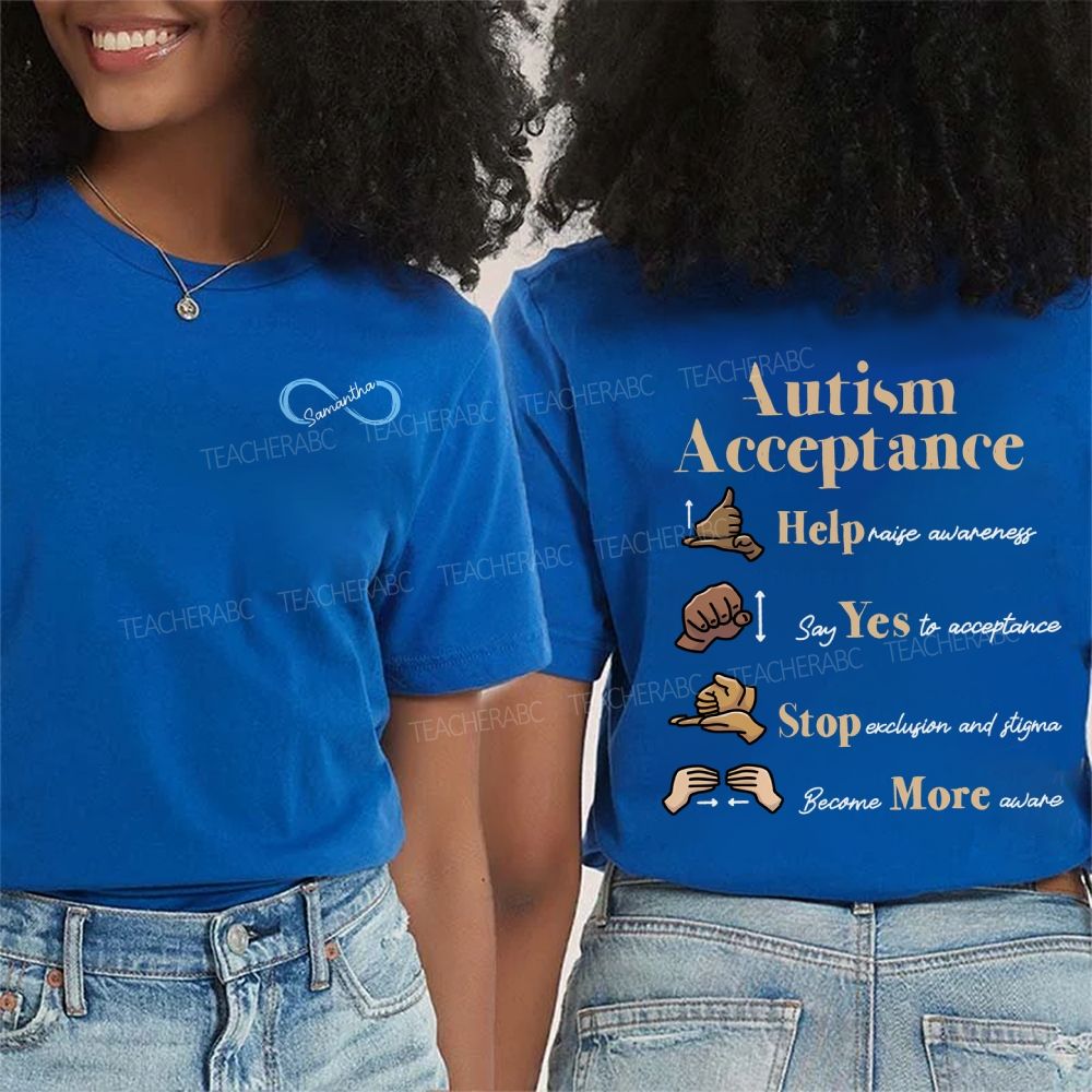 Personalized Name Autism Acceptance Help Raise Awareness Say Yes To Acceptance Double Printed T-shirt
