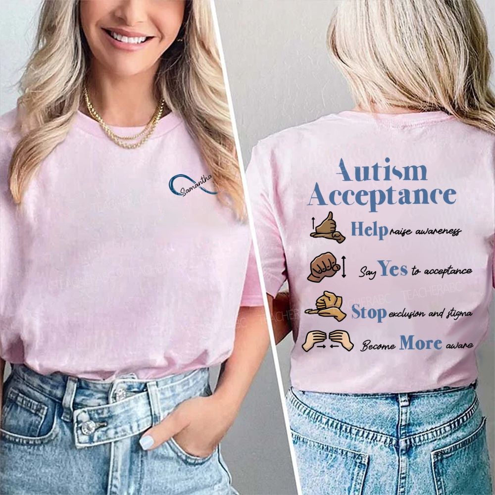 Personalized Name Autism Acceptance Help Raise Awareness Say Yes To Acceptance Double Printed T-shirt