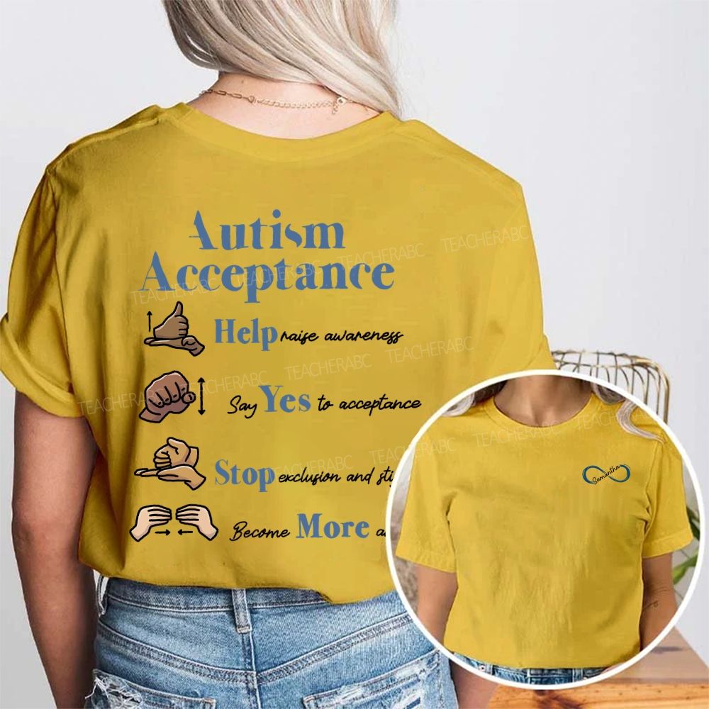 Personalized Name Autism Acceptance Help Raise Awareness Say Yes To Acceptance Double Printed T-shirt