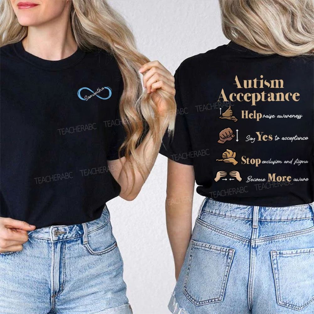 Personalized Name Autism Acceptance Help Raise Awareness Say Yes To Acceptance Double Printed T-shirt