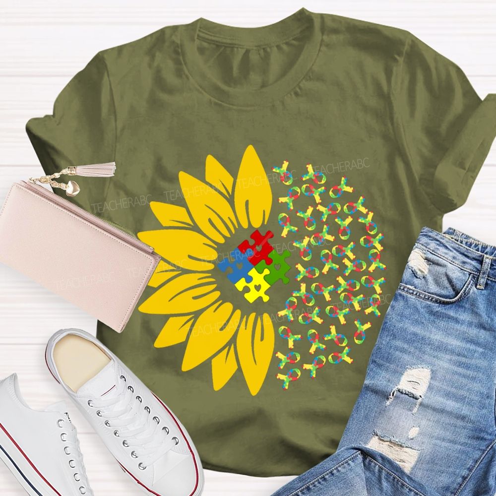 Colorful Ribbon Sunflower Teacher T-shirt