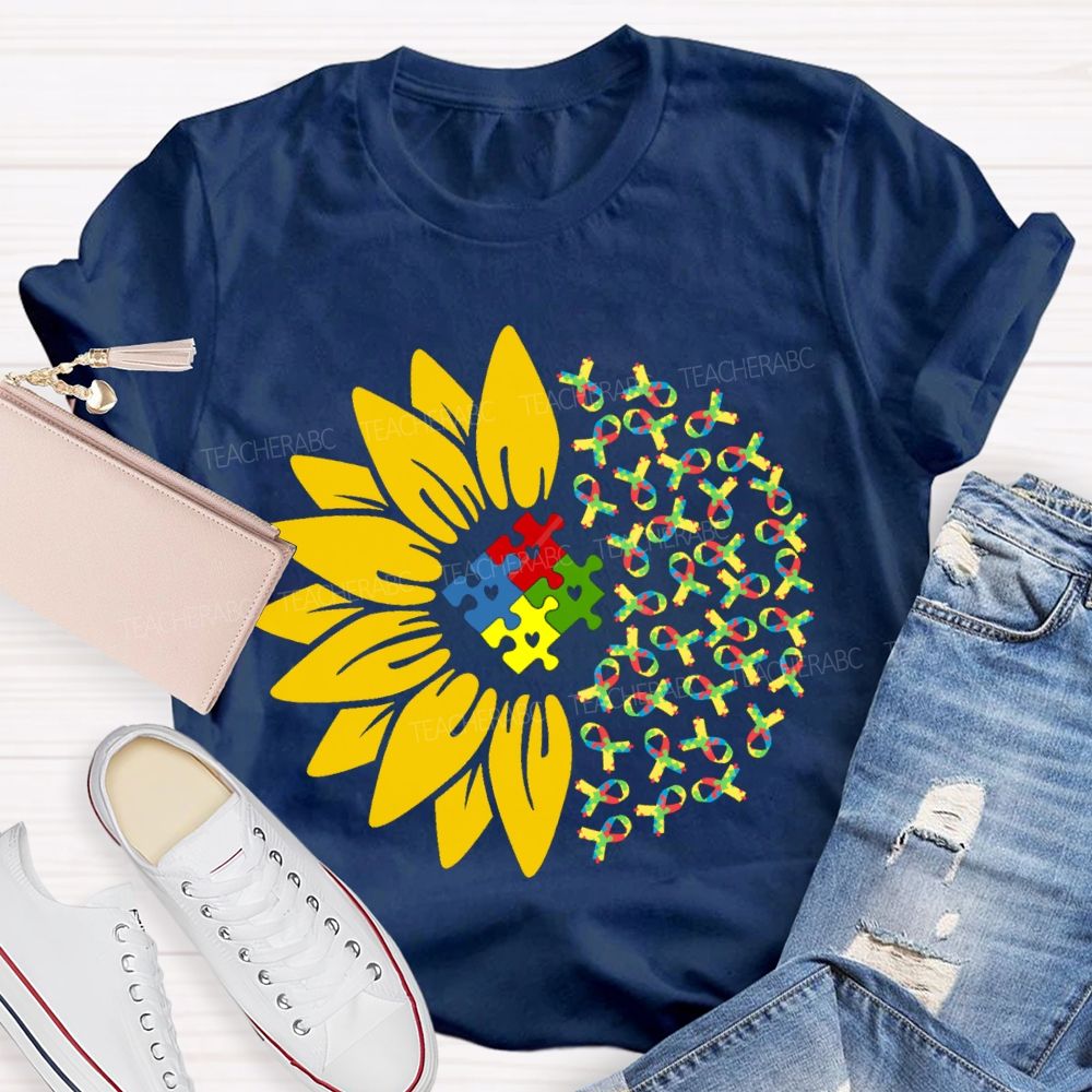 Colorful Ribbon Sunflower Teacher T-shirt