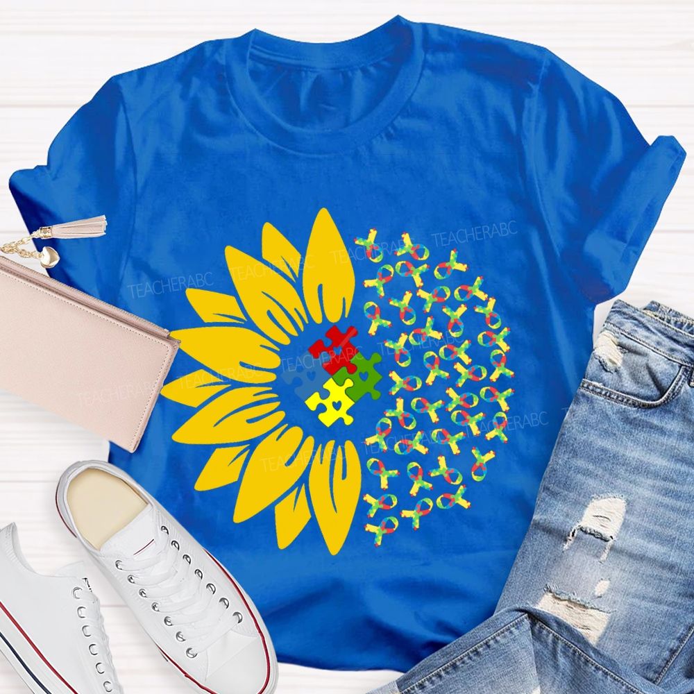 Colorful Ribbon Sunflower Teacher T-shirt