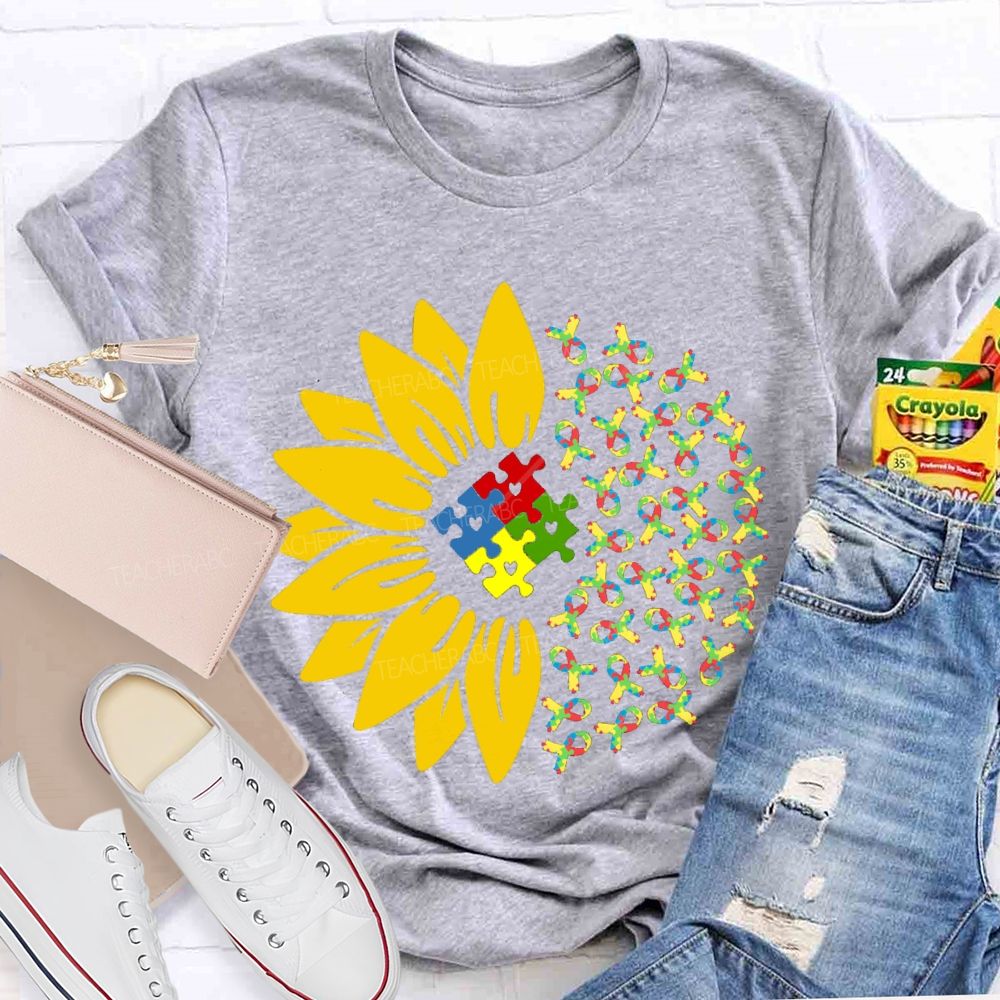 Colorful Ribbon Sunflower Teacher T-shirt