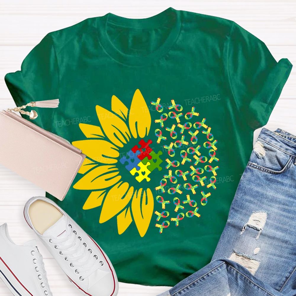Colorful Ribbon Sunflower Teacher T-shirt