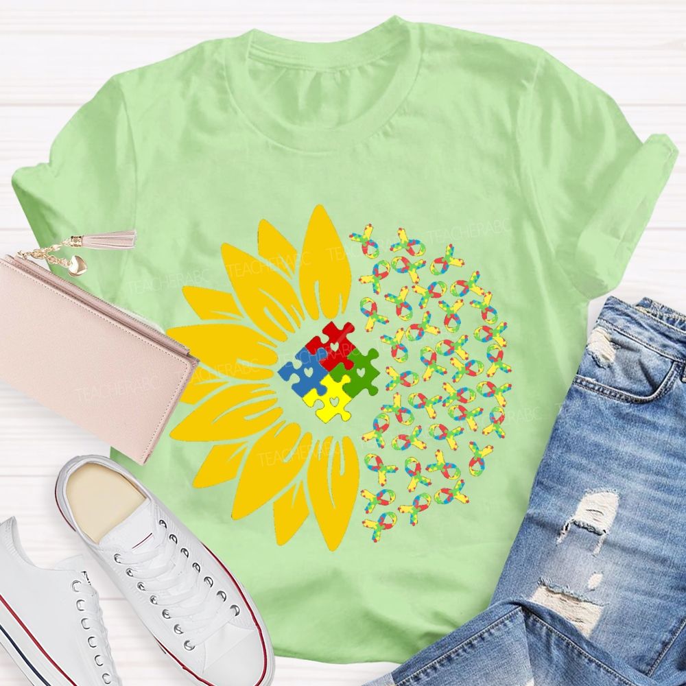 Colorful Ribbon Sunflower Teacher T-shirt