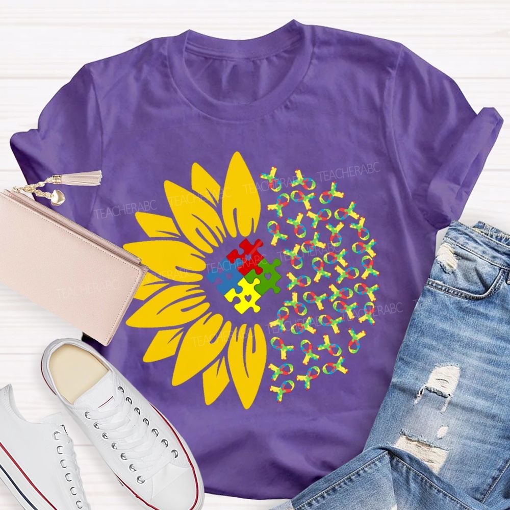 Colorful Ribbon Sunflower Teacher T-shirt