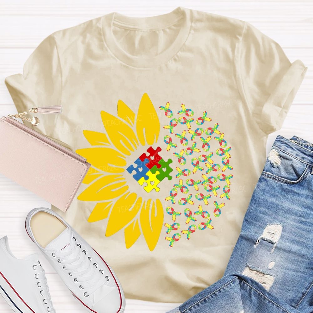 Colorful Ribbon Sunflower Teacher T-shirt