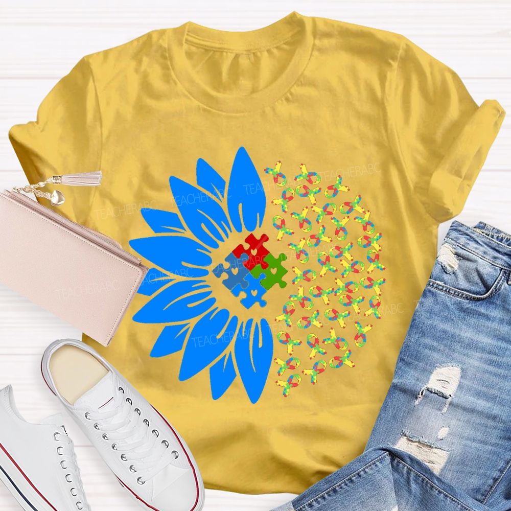 Colorful Ribbon Sunflower Teacher T-shirt