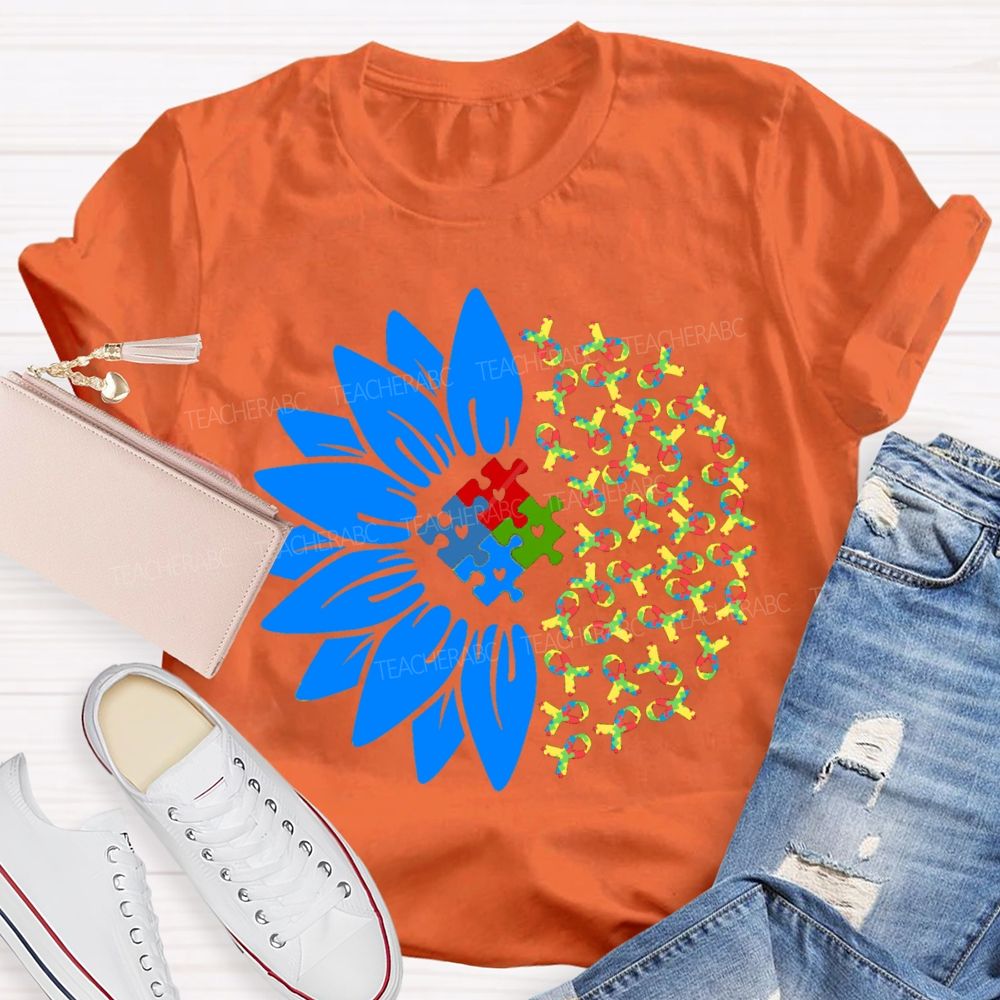 Colorful Ribbon Sunflower Teacher T-shirt