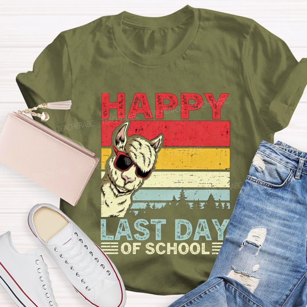 Happy Last Day Of School And Alpaca Teacher T-shirt