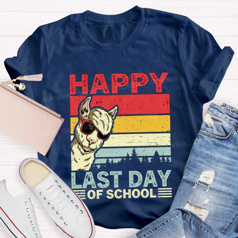 Happy Last Day Of School And Alpaca Teacher T-shirt