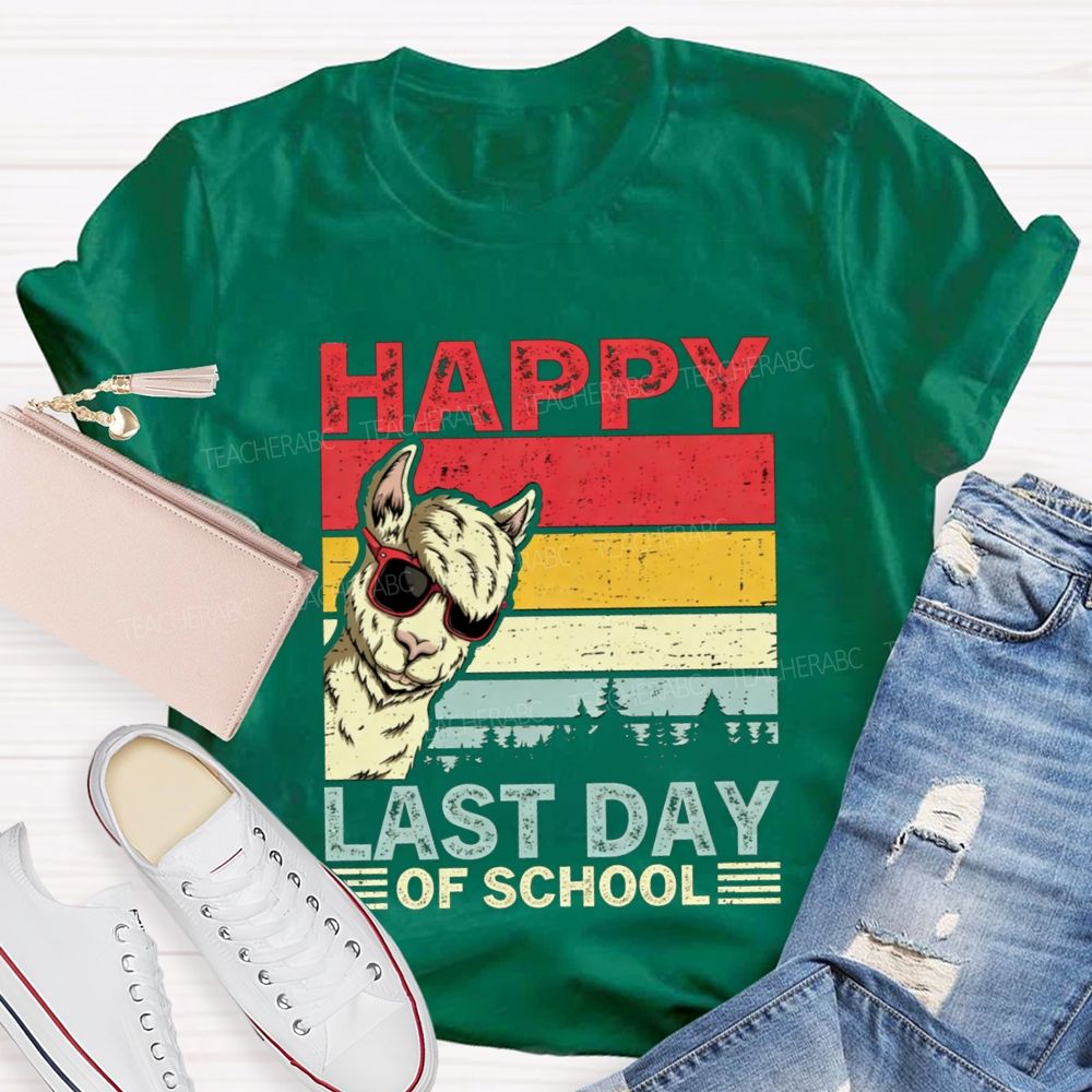 Happy Last Day Of School And Alpaca Teacher T-shirt