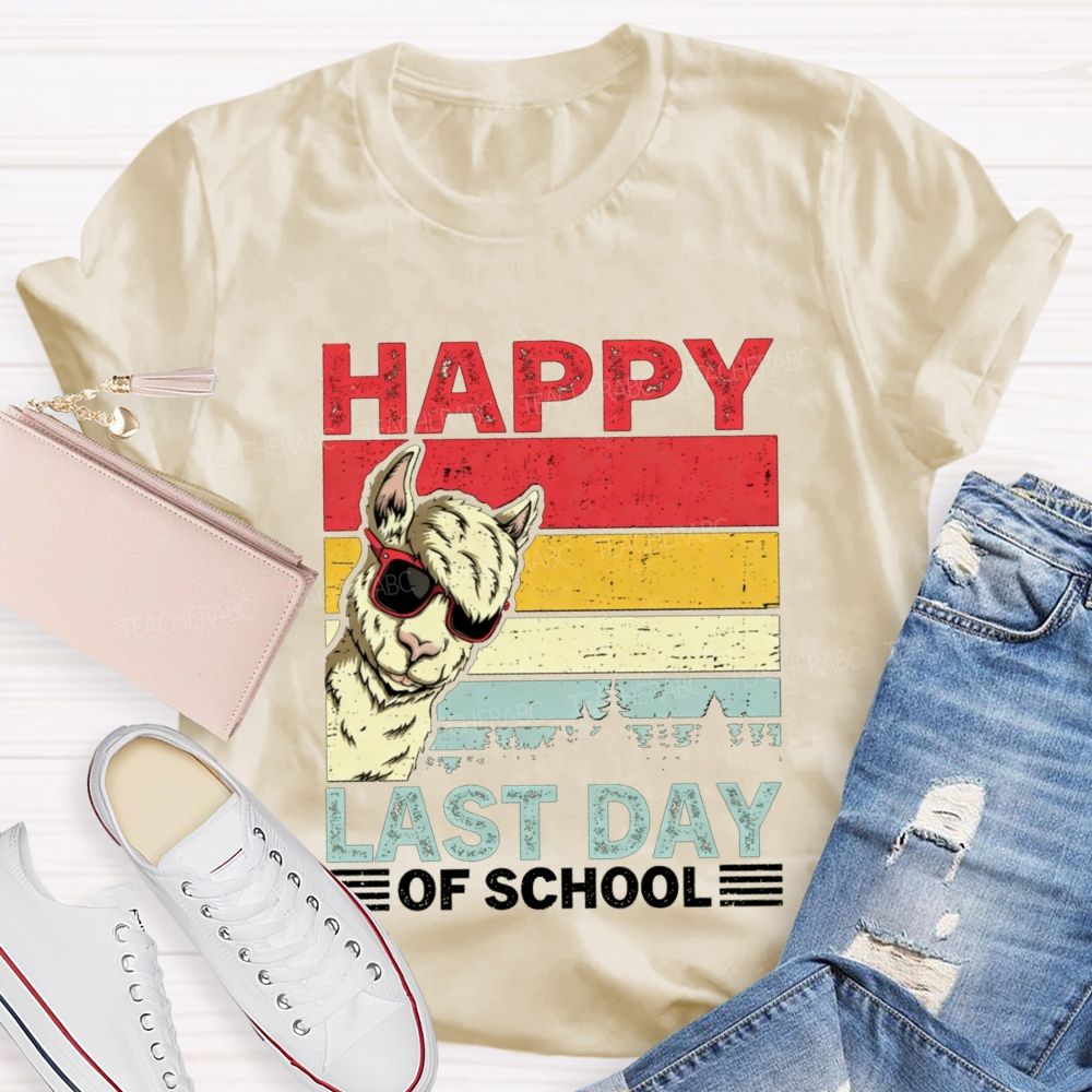 Happy Last Day Of School And Alpaca Teacher T-shirt