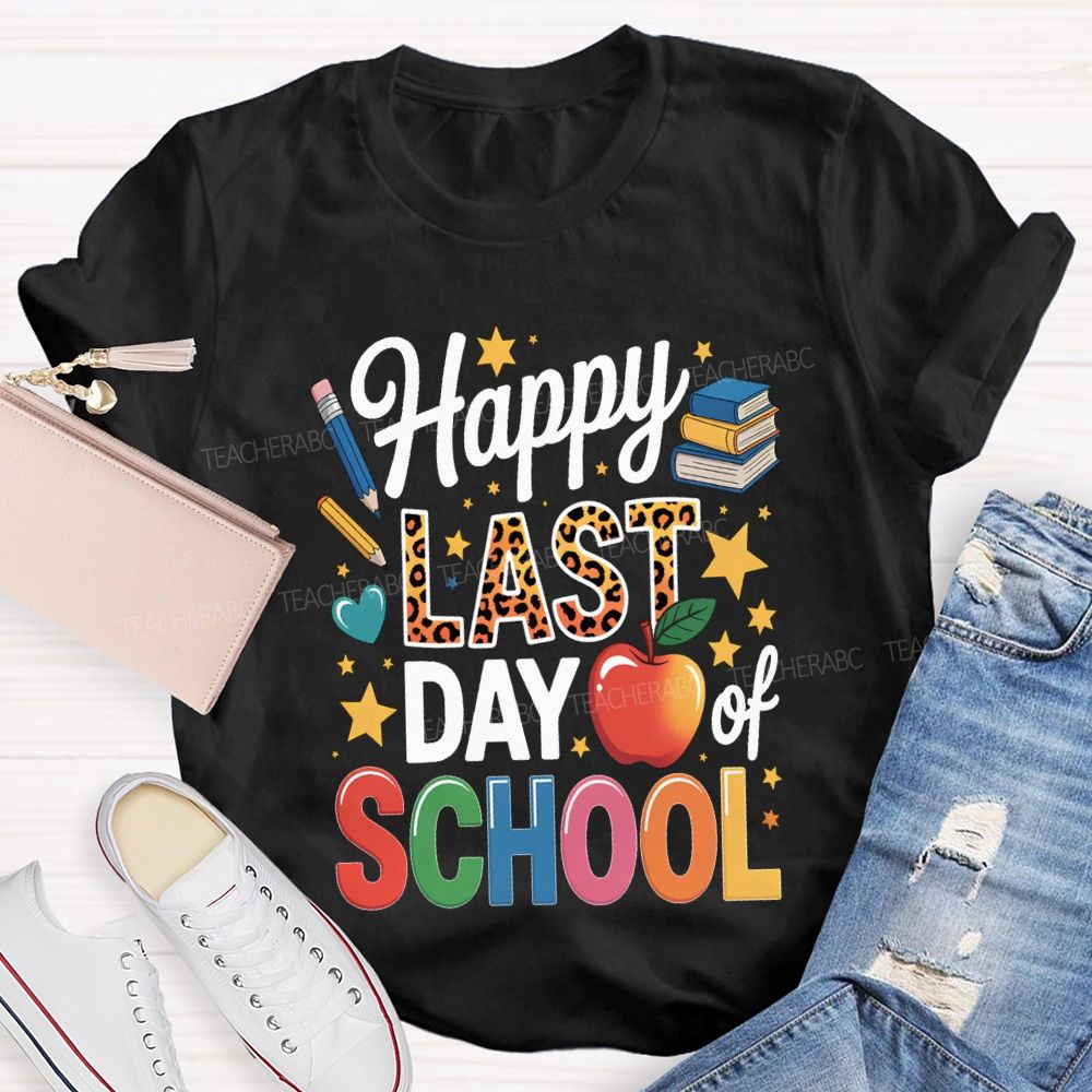 Happy Last Day Of School Star Print Teacher T-shirt