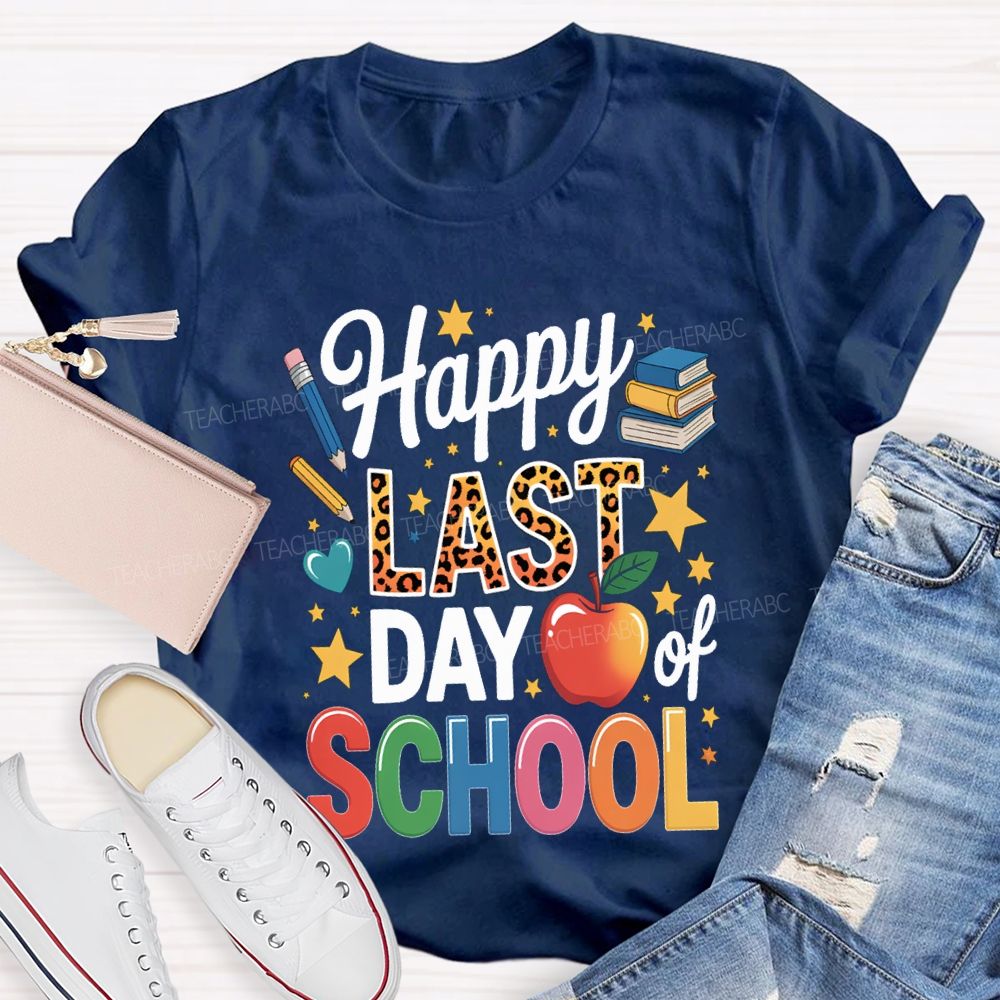 Happy Last Day Of School Star Print Teacher T-shirt